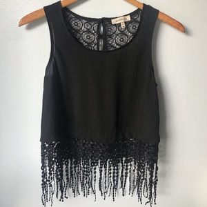 Monteau Fringe Lace Crop Top Black Extra Small